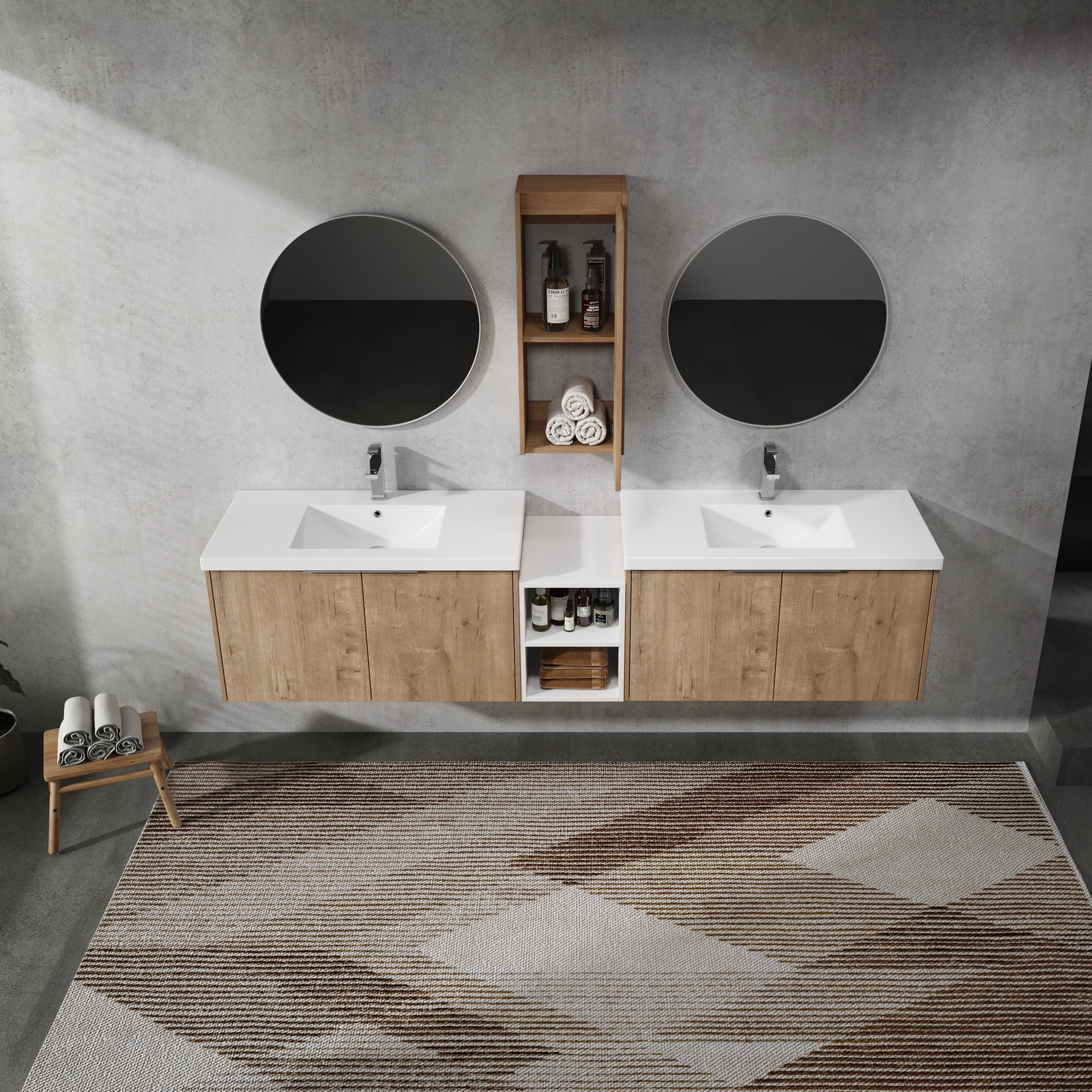 84" Wall Mounted Bathroom Vanity With Sink And Side Cabinet, Soft Close Doors,00112Imo 00636Imox2 0612Gwh Combination Cabinet Kd Packing Imitative Oak Bathroom Modern Plywood Plywood