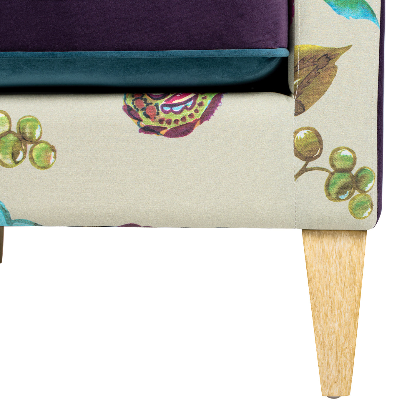 Mamba 28" Patchwork Accent Chair, Teal Blue Purple Velvet & Multicolored Floral Purple Foam Velvet