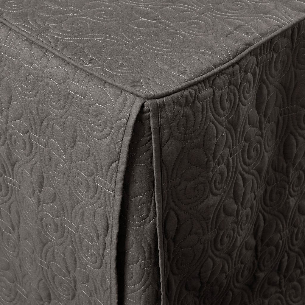 3 Piece Split Corner Pleated Quilted Bedspread Dark Grey Queen Dark Grey Polyester