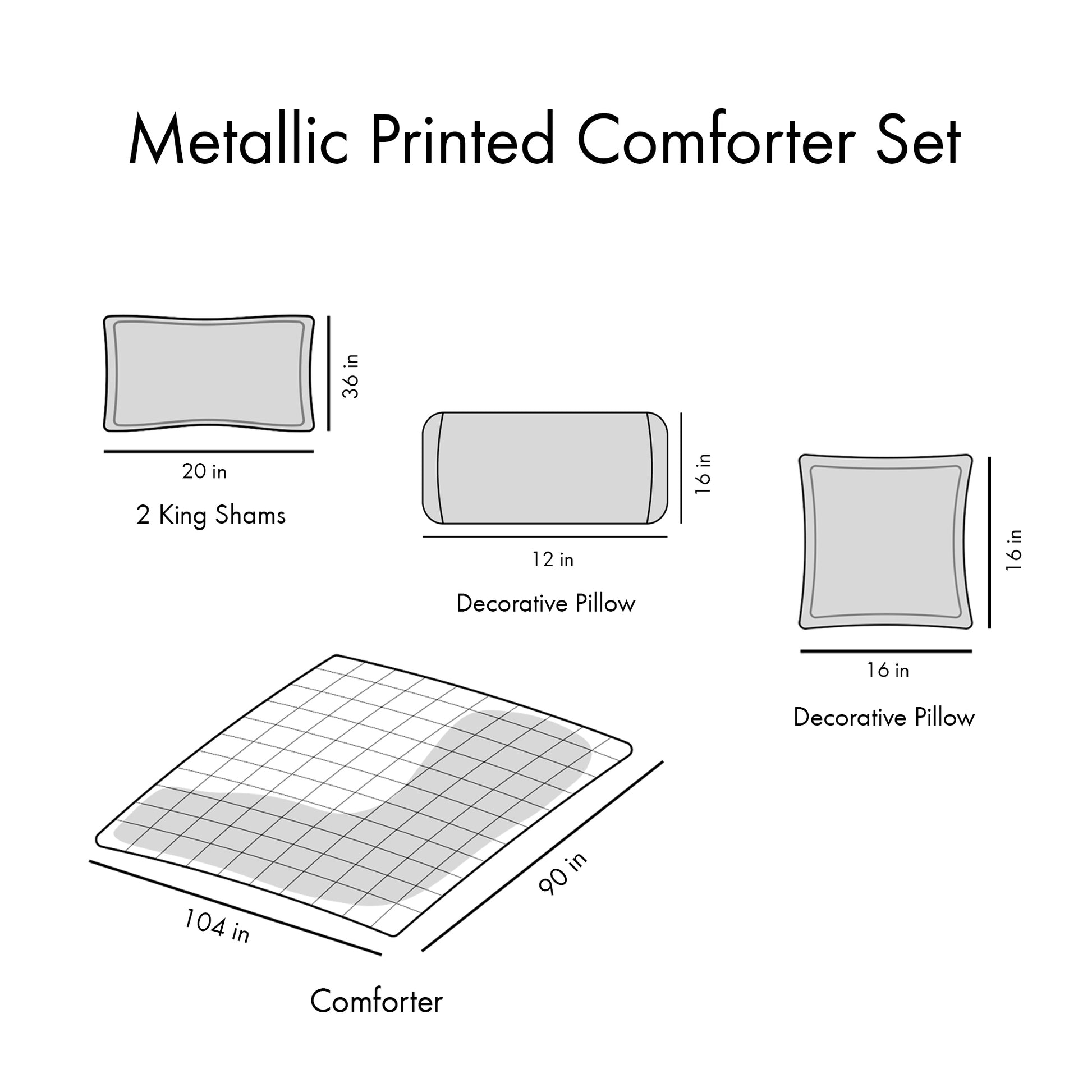 Metallic Printed Comforter Set King White Silver Polyester