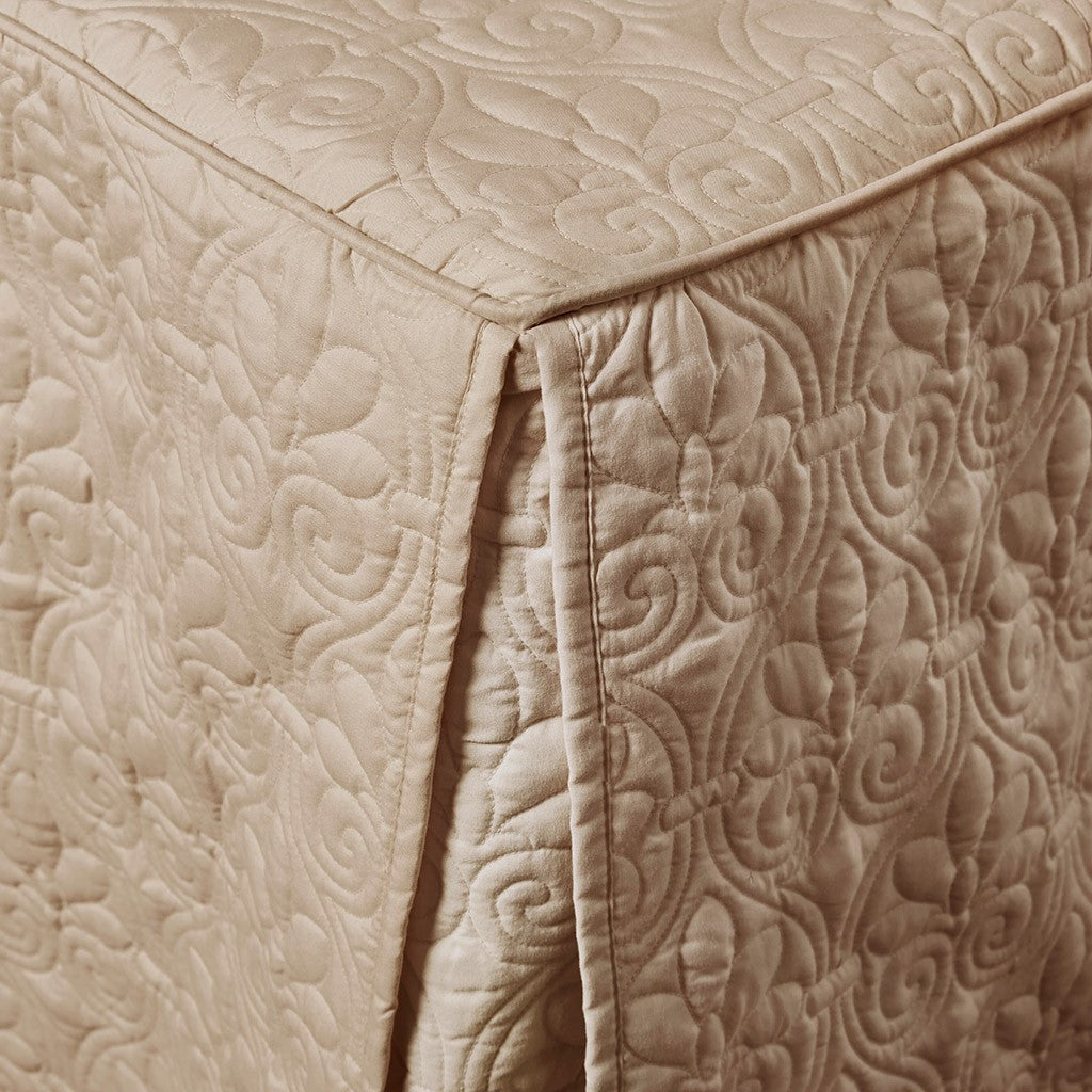 3 Piece Split Corner Pleated Quilted Bedspread Khaki King Khaki Polyester