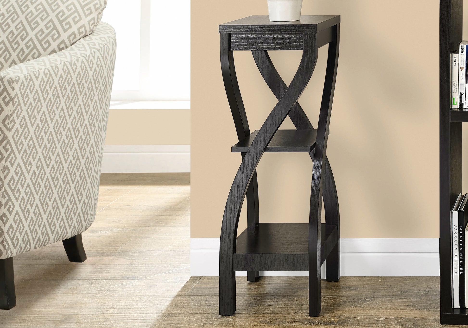Accent Table, Side, End, Plant Stand, Square, Living Room, Bedroom, Brown Laminate, Contemporary, Modern Espresso Particle Board