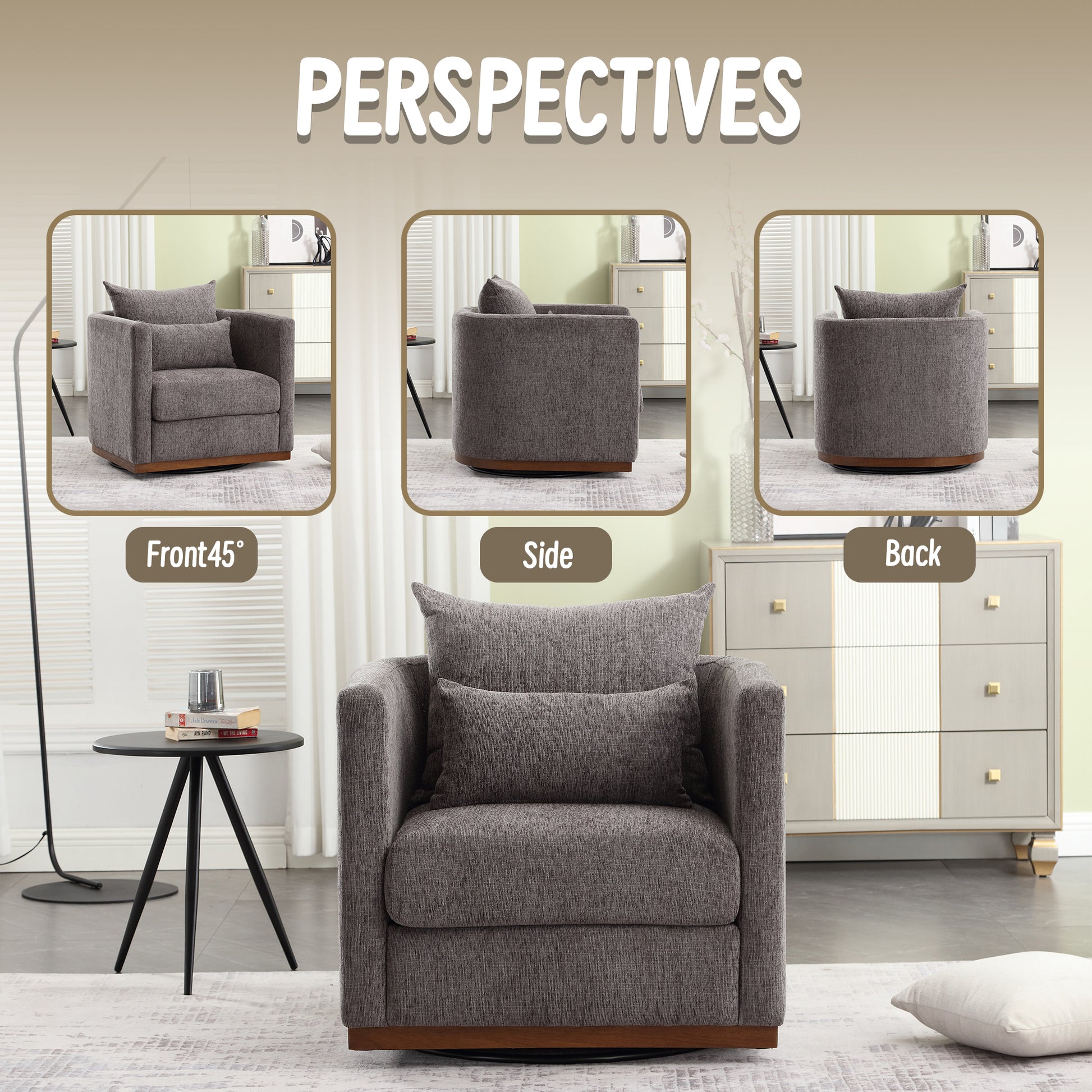 Coolmore Swivel Barrel Chair, Comfy Round Accent Sofa Chair For Living Room, 360 Degree Swivel Barrel Club Chair, Leisure Arm Chair For Nursery, Hotel, Bedroom, Office, Lounge Dark Gray Chenille Dark Gray Primary Living Space Foam Chenille