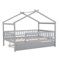 Full Size Wooden House Bed With Twin Size Trundle, Gray Full Gray Solid Wood Mdf