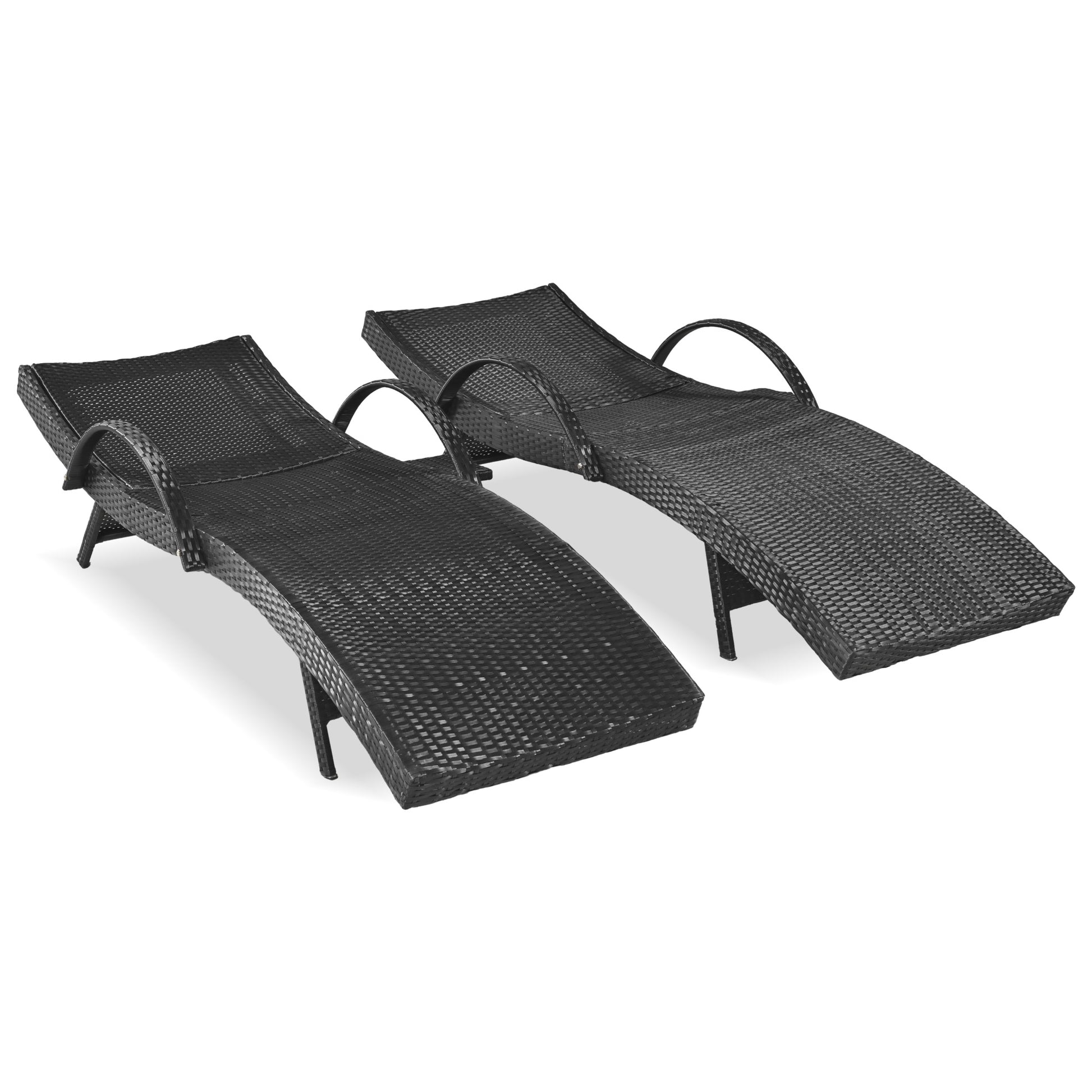 K&K 80'' Outdoor Wicker Chaise Lounge Chairs Set Of 2, Patio Rattan Reclining Chair Pull Out Side Table Adjustable Backrest Ergonomic Wave Design Pool Sunbathing Recliners, Black No Lounge Black