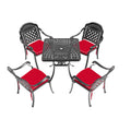 Cushions In Random Colors 5 Piece Set Of Cast Aluminum Patio Furniture With Cushions Yes Dining Set Black Seats 4 Rust Resistant Frame Water Resistant Cushion Garden & Outdoor Complete Patio Sets Aluminium