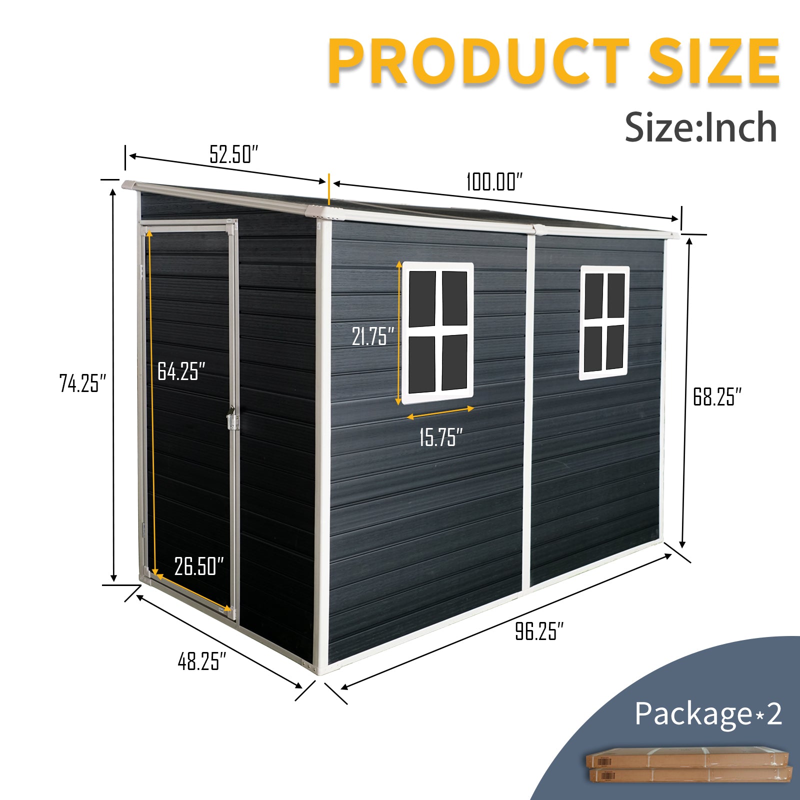 4X8Ft Outdoor Storage Shed With Floor Resin Shed With Two Window, Waterproof ,Lockable Doors For Patio,Yard,Lawn Black Black Polypropylene