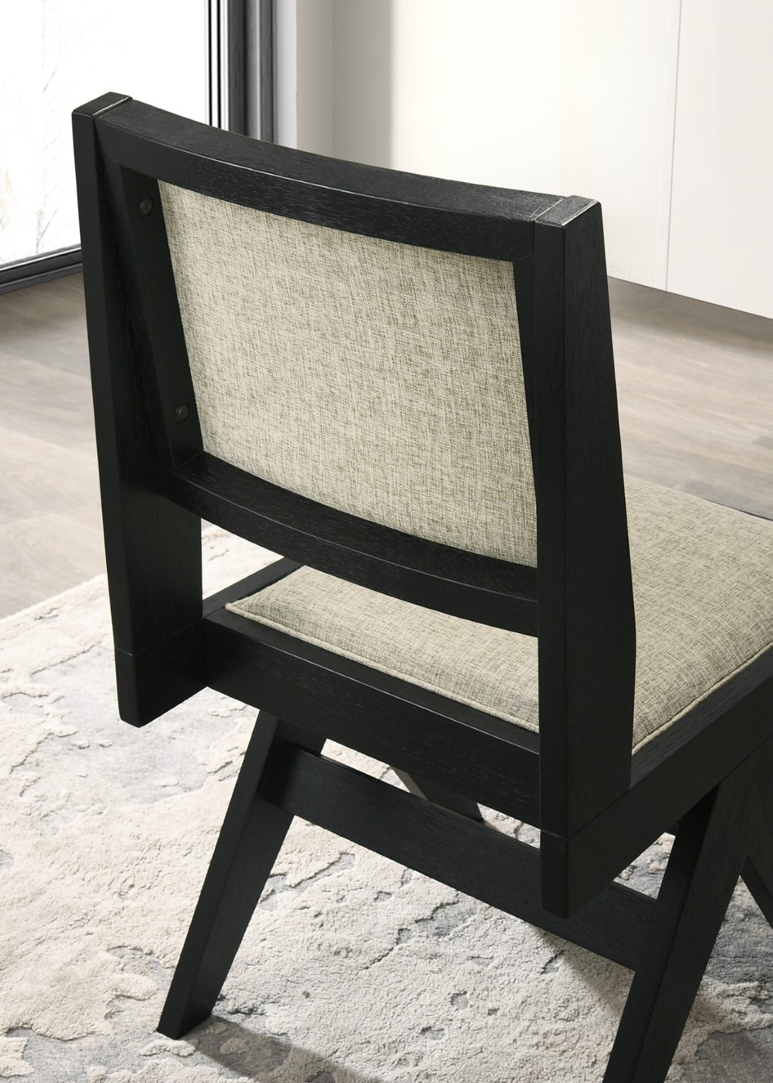 Contemporary Black Color 2Pc Dining Side Chairs Light Gray Fabric Upholstered Chairs Arms Dining Room Rubberwood Black Dining Room Contemporary Dining Chairs Rubberwood Solid Back Set Of 2