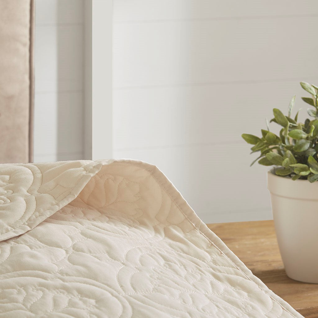 3 Piece Reversible Bedspread Set Cream Full Queen Queen Cream Microfiber