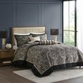 5 Piece Jacquard Bedspread Set With Throw Pillows Black Queen Queen Black Cotton