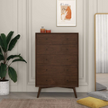 Caroline Mid Century Modern Solid Wood Dresser 5 Drawer Dark Brown Brown Bedroom Mid Century Modern Solid Wood