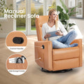 Swivel Recliner Chair, Rocker Glider Chair For Living Room, Office Faux Leather Recliner Chair, Nursery Glider With Large Footrest, Upholstered Deep Seat Single Sofa Chair, High Back, Brown Brown