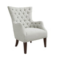 Hannah Button Tufted Wing Chair Ivory Solid Wood