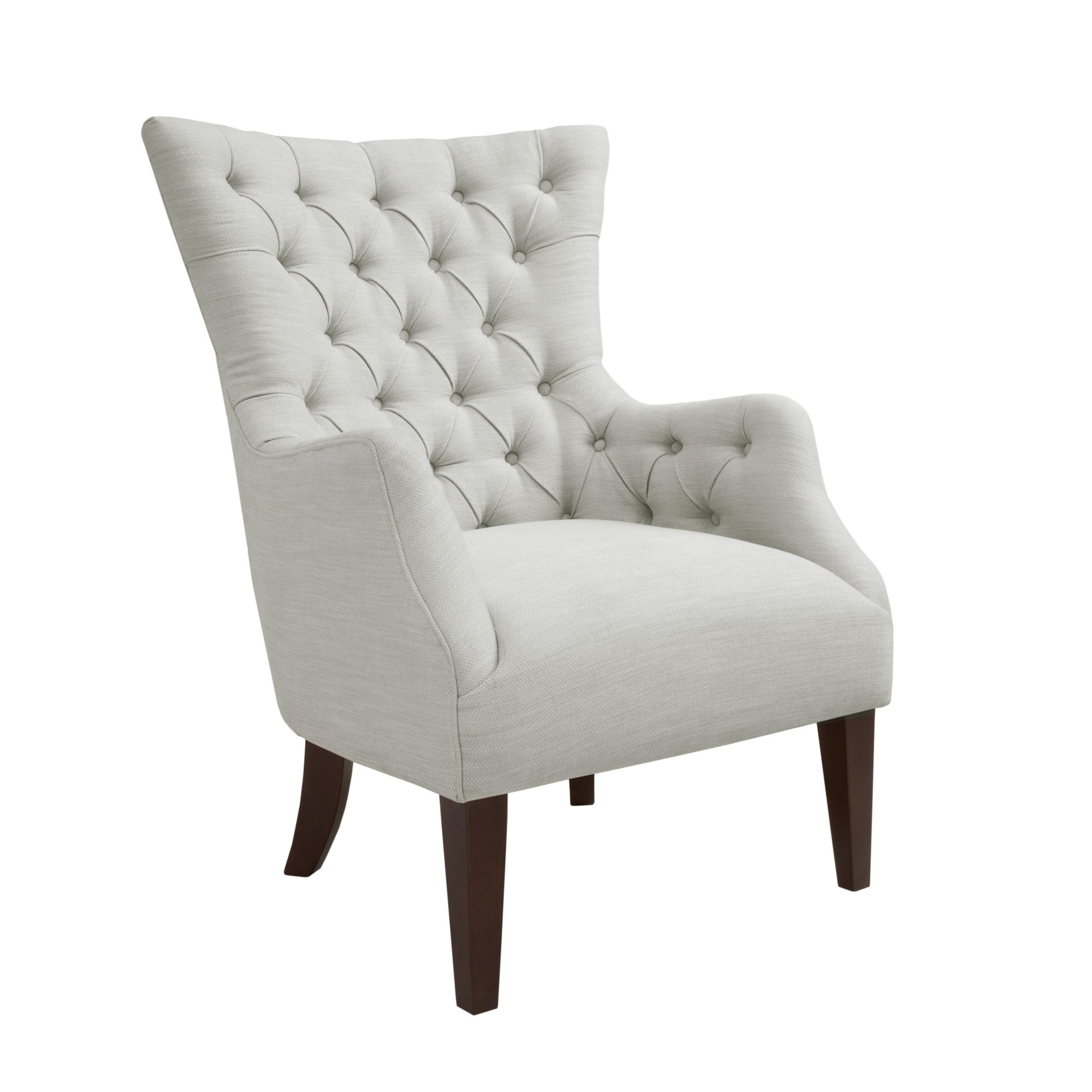 Hannah Button Tufted Wing Chair Ivory Solid Wood