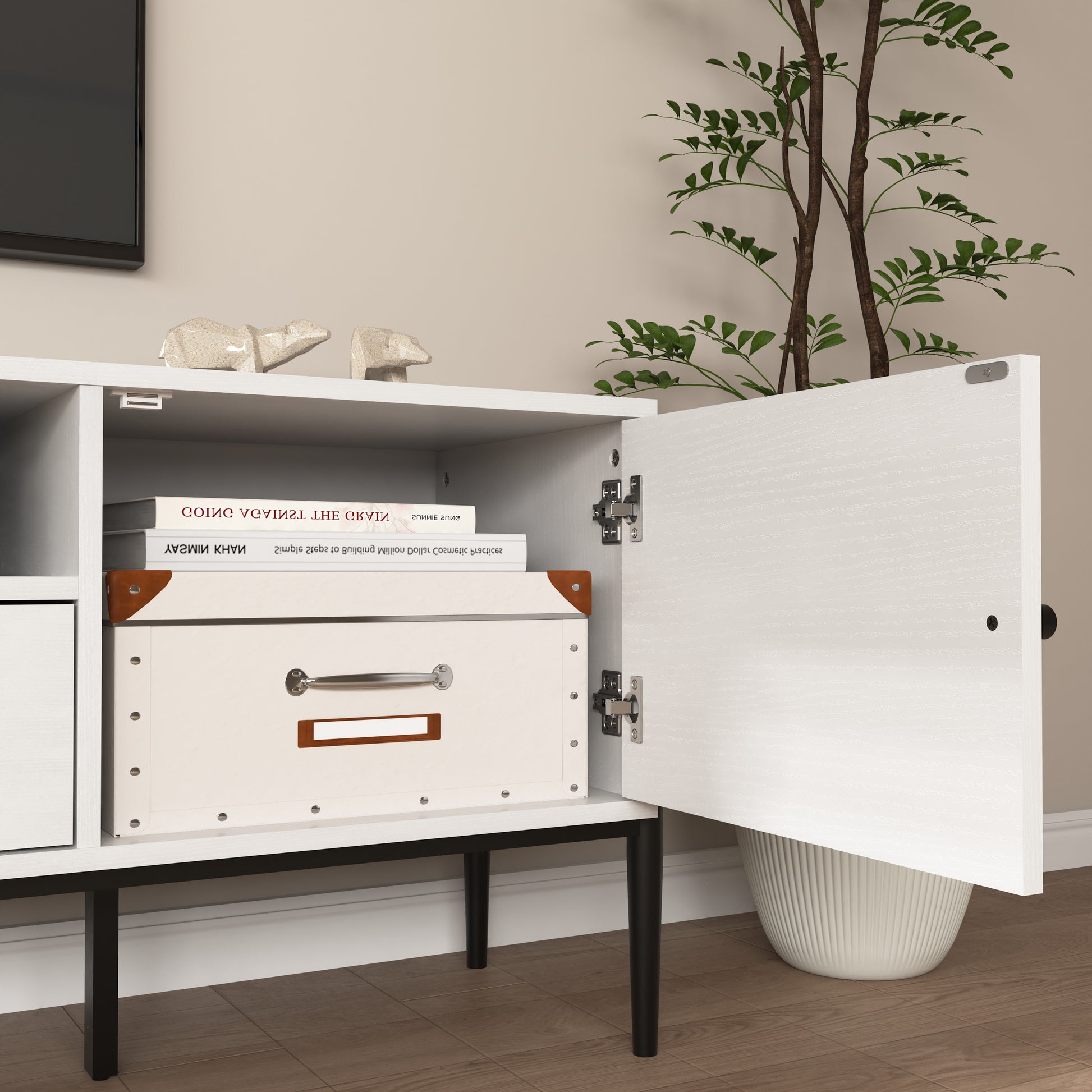 Modern Tv Console, Entertainment Center With Storage For Living Room 70.86X15.74X21.85Inch 5 Or More Spaces White Primary Living Space Particle Board