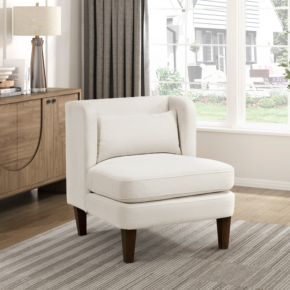 Modern Beige Accent Chair Cushion Seat Corduroy Fabric Upholstery Pillow Living Room Furniture 1Pc Beige Primary Living Space Modern Plywood