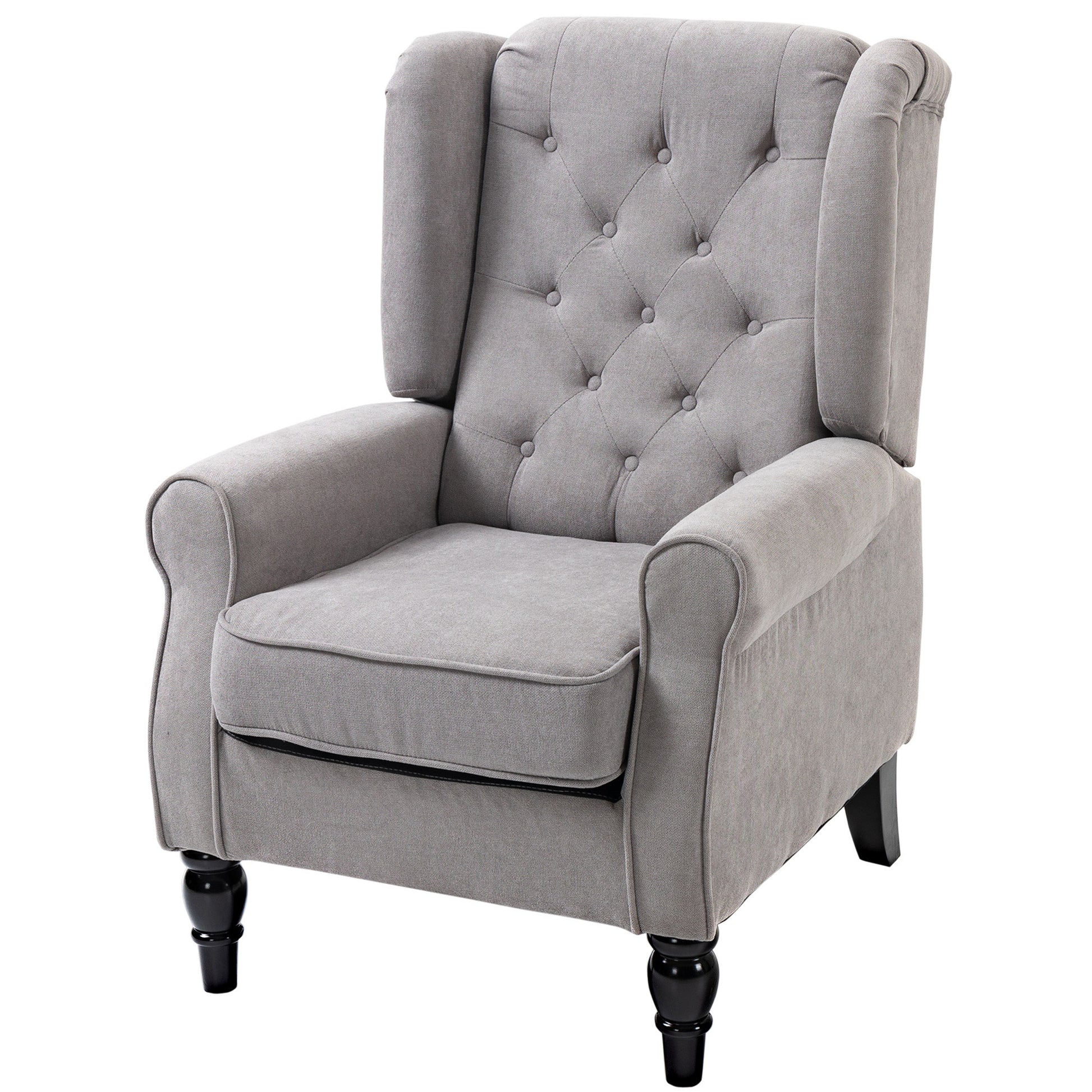 Homcom Button Tufted Accent Chair With High Wingback, Rounded Cushioned Armrests And Thick Padded Seat, Grey Grey Fabric