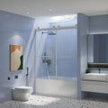 56 60In. W X 65'' H Frameless Double Sliding Tub Door, Bypass Tub Door Clear Glass Soft Closing, 23D02 T60Bn Brushed Nickel Brushed Nickel Stainless Steel