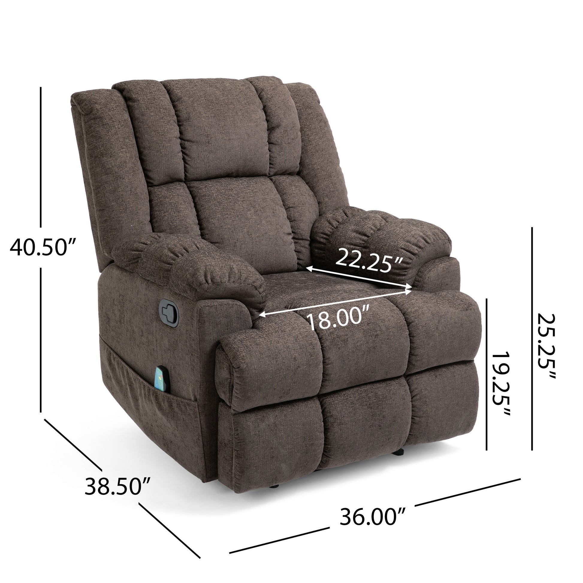 Massage Recliner Brown Fabric
