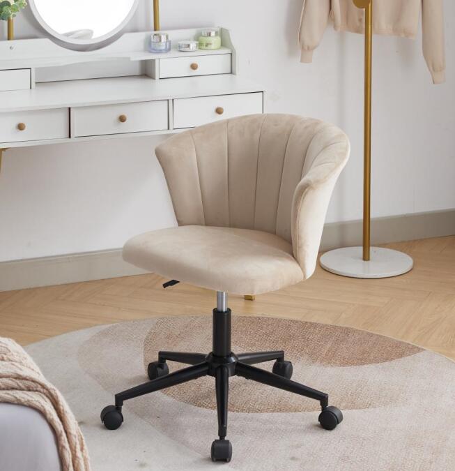 Home Office Chair, Velvet Fabric Swivel Flower Shape Computer Desk Chair For Home Office Or Bedroom Camel Foam Polyester Blend