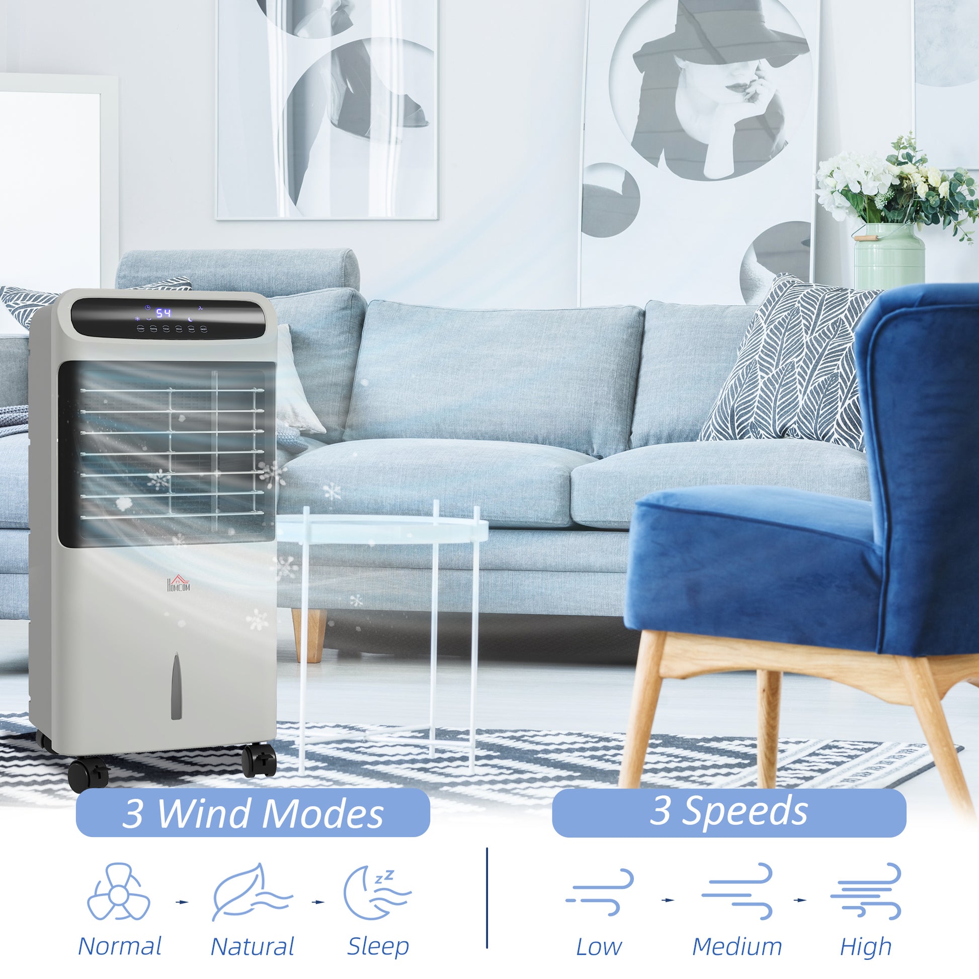 Homcom 32" Evaporative Air Cooler With 3.2 Gal Water Tank, 60 Oscillating, 3 In 1 Ice Cooling Fan, Portable Swamp Cooler With Humidifier For Home Office, 3 Modes, 3 Speeds, 12H Timer, Remote, Gray