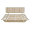 Queen Size Upholstered Floating Bed With Led Light And Usb Port, Velvet, Beige, Hydrualic Platform Bed Queen Beige Velvet
