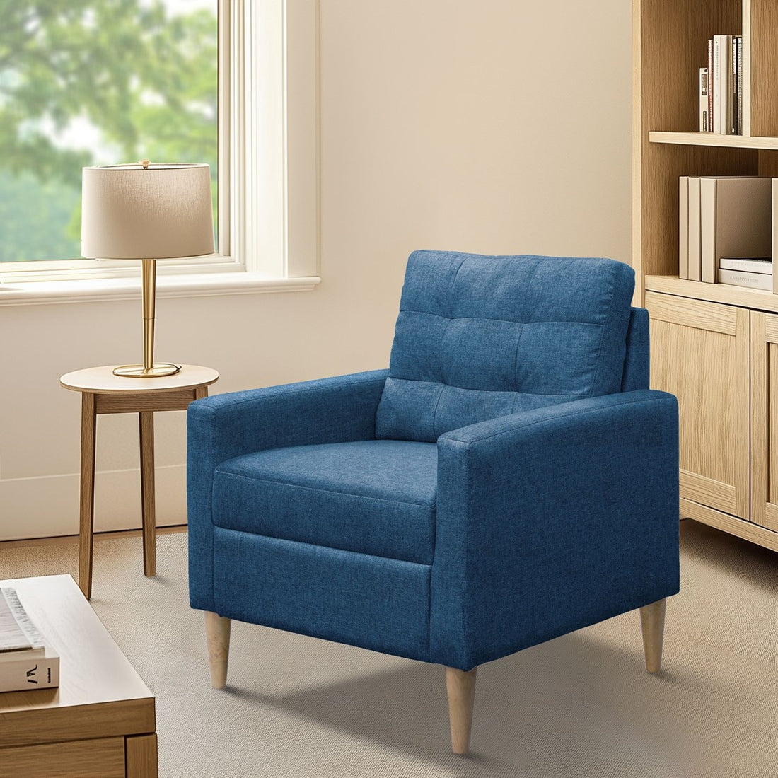 Tufted Back Accent Chair Blue Upholstered