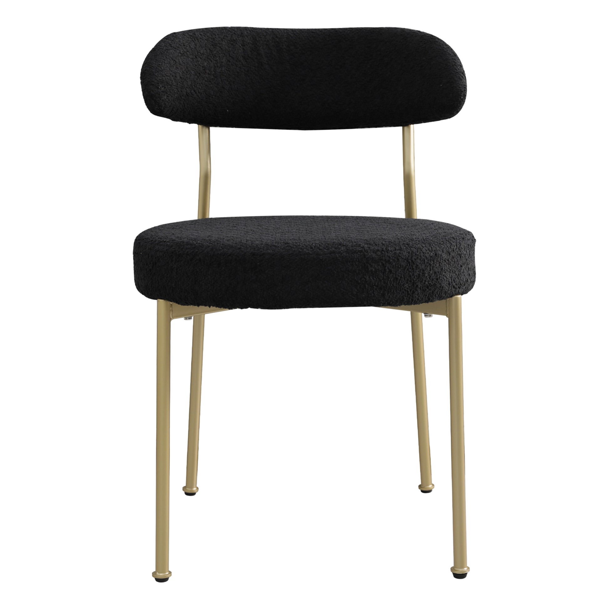 Boucle Upholstered Dining Chairs With Curved Backrest & Gold Metal Legs Set Of 2, Black Metal Black Gold Dining Room Foam Classic,Modern Dining Chairs Set Of 2 Fabric Metal
