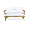 Outdoor Wooden Loveseat With Cushions White Teak 55.50