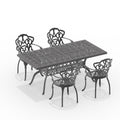 Cushions In Random Colors 5 Piece Set Of Cast Aluminum Patio Furniture With Cushions Yes Dining Set Black Seats 4 Rust Resistant Frame Water Resistant Cushion Garden & Outdoor Complete Patio Sets Aluminium