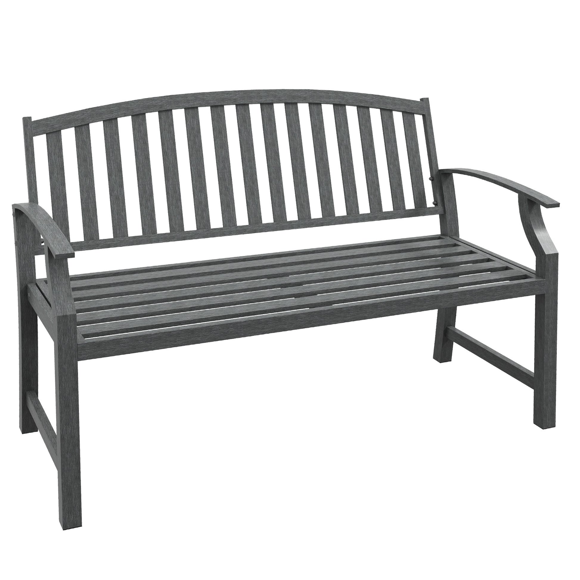Outsunny 46" Outdoor Garden Bench, Metal Bench, Wood Look Slatted Frame Furniture For Patio, Park, Porch, Lawn, Yard, Deck, Gray Gray Steel