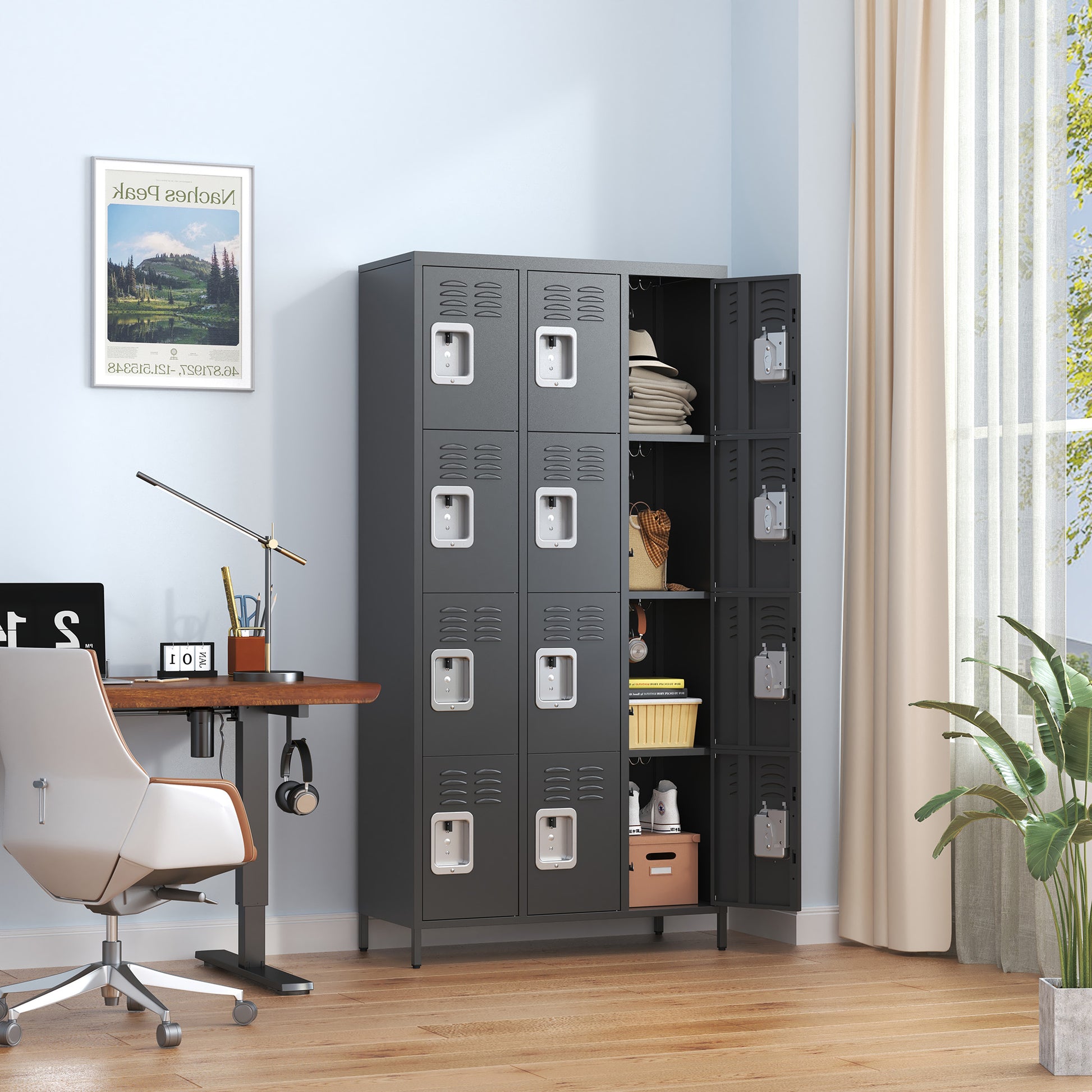 12 Door 72"H Metal Lockers With Lock For Employees,Storage Locker Cabinet For Home Gym Office School Garage,Easy Assembly,Black 5 Or More Spaces Black Primary Living Space Door Locks Modern Metal