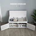 Homcom Shoe Bench, Entryway Bench With Shoe Storage, Cushion, Hidden Compartments, Adjustable Shelves And Shutter Doors, 35.4