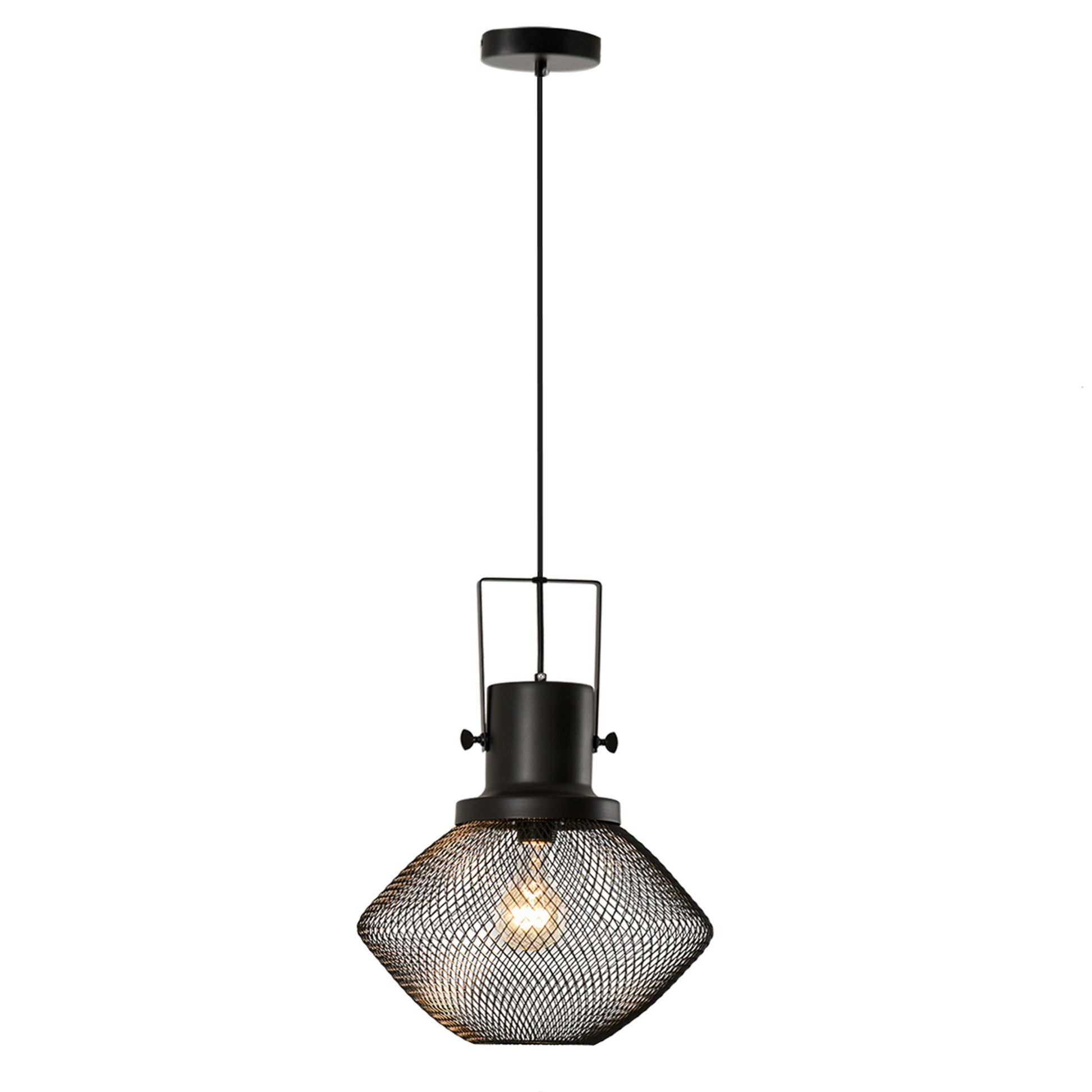 Homcom Industrial Pendant Light Fixtures, Black Metal Frame Hanging Ceiling Light For Living Room, Bedroom, Kitchen, Dining Room With Adjustable Hanging Chain, Black Black Steel