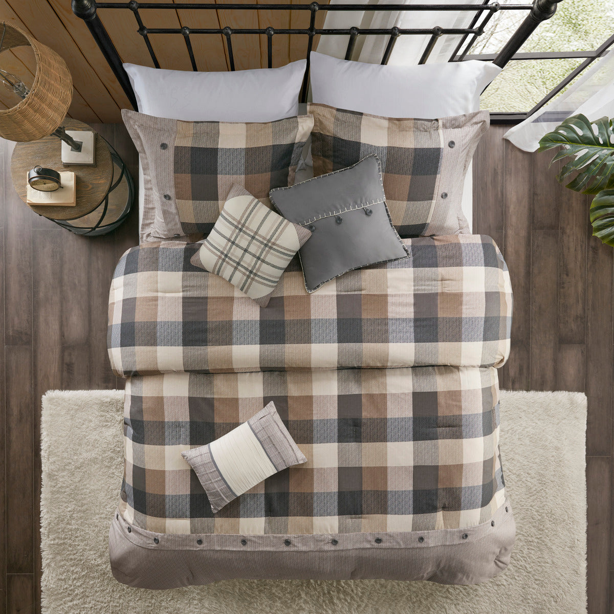 7 Piece Herringbone Comforter Set Neutral Cal King California King Neutral Polyester