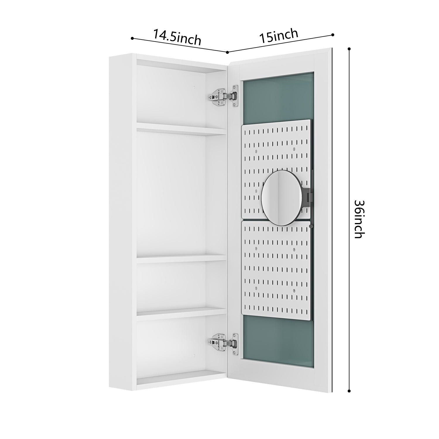 15'' W X 36'' H Bathroom Mirror Medicine Cabinet Wooden Door Medicine Cabinets For Bathroom, Wall Mounted Recessed Or Surface, Bathroom Mirror With Storage, Right Opening Door White Engineered Wood