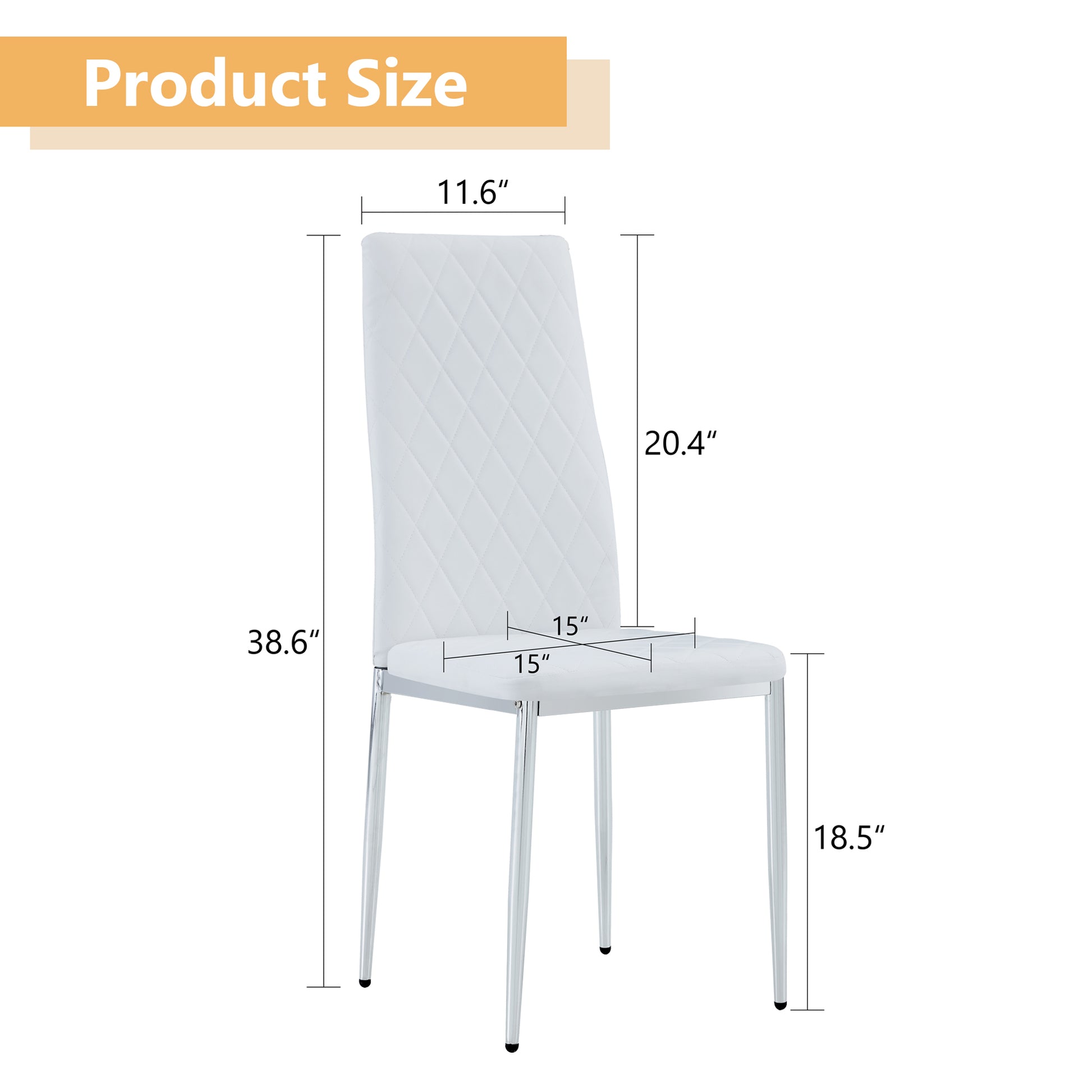 Grid Armless High Backrest Dining Chair, 6 Piece Set Of White Chairs And Plated Silver Legs, Office Chair. Suitable For Restaurants, Living Rooms, Kitchens, And Offices. 0924 White Foam Pu