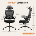 High Back Desk Chair With Adjustable Lumbar Support & Headrest,Comfortable Mesh Computer Chair With Soft Flip Up Arms, Adjustable Height And 120 Tilt,Black Black Abs Pc