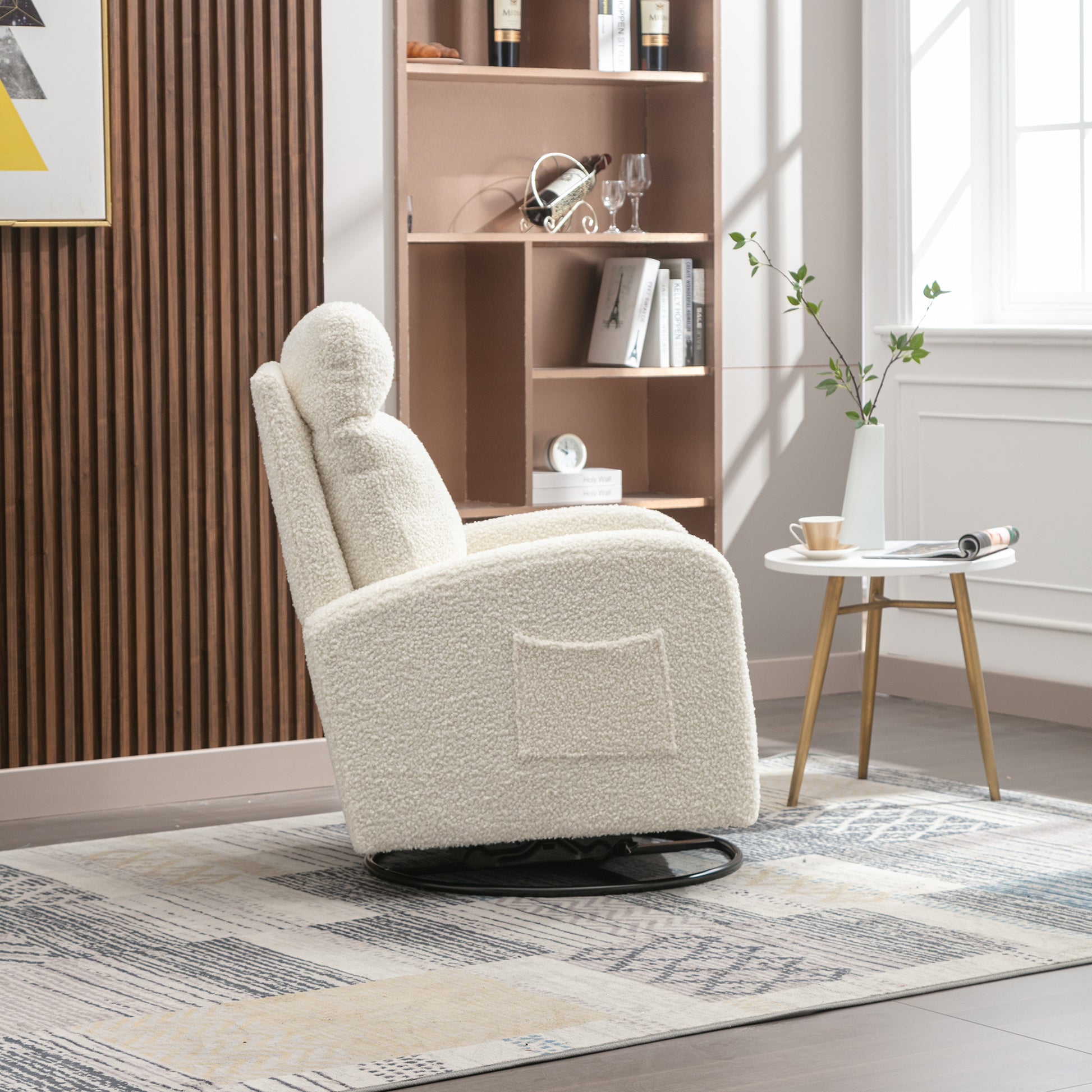 Jiada Upholstered Swivel Glider.Rocking Chair For Nursery In White Teddy.Modern Style One Left Bag White Teddy Primary Living Space Foam Metal