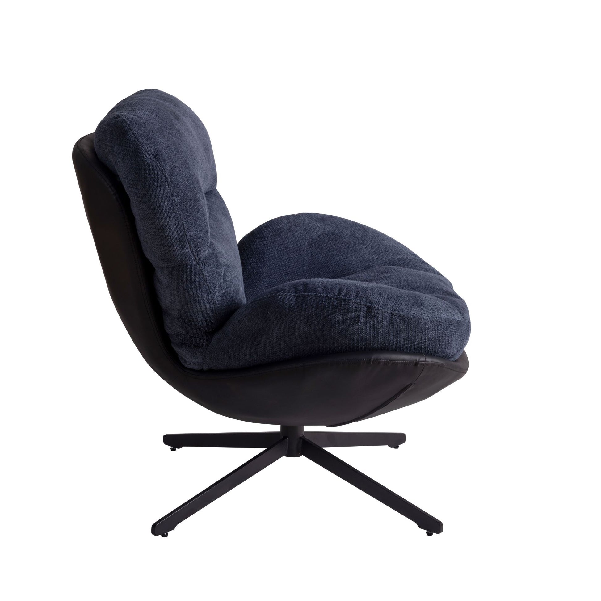 360 Swivel Accent Chair, Modern Chenille Lounge Chair With Faux Leather And Black Metal Base Frame, Comfortable Reading Chair For Small Spaces, Living Room, Bedroom, Reading Corner, Office, Navy Blue Black,Navy Blue Brown Primary Living Space American