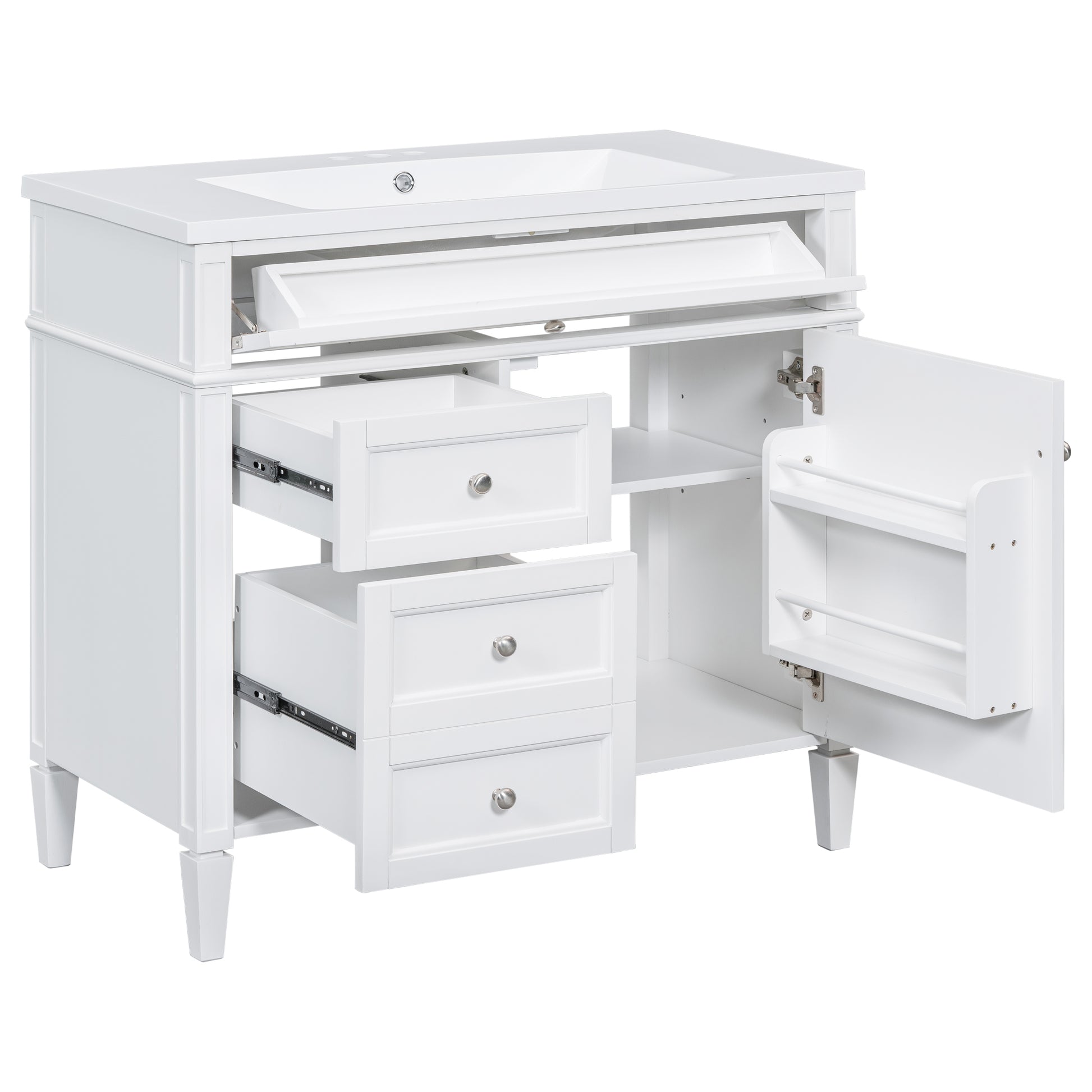 36'' Bathroom Vanity With Medicine Cabinet, Royal Blue Mirror Cabinet, Modern Bathroom Storage Cabinet With 2 Soft Closing Doors And 4 Drawers, Single Sink Bathroom Vanity 4 White 2 5 Bathroom Wall