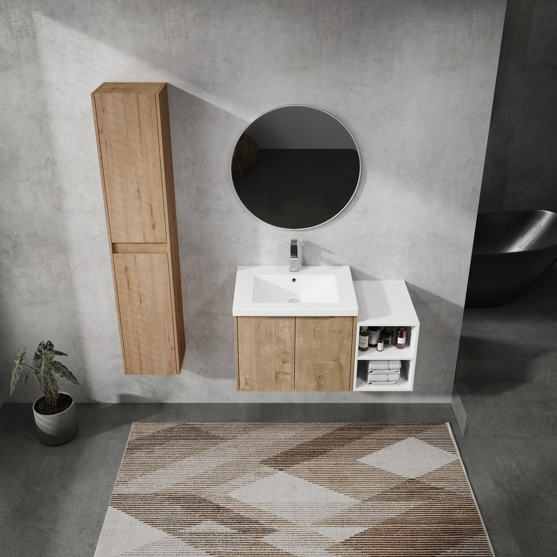 36" Wall Mounted Bathroom Vanity With Sink And Side Cabinet, Soft Close Doors,00112Imox2 0624Imo 0612Gwh Combination Cabinet Kd Packing Imitative Oak Bathroom Modern Plywood Plywood