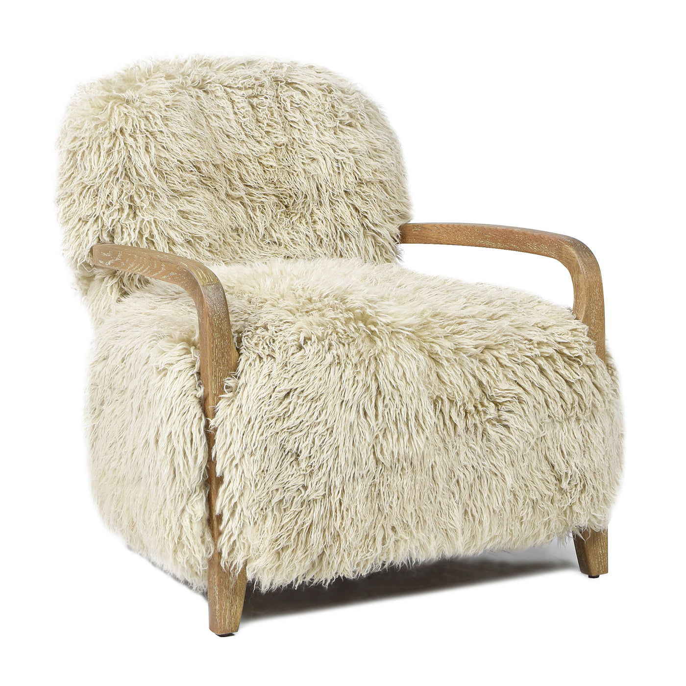 Enchante 28.5" Mongolian Sheepskin Accent Arm Chair, Taupe Beige Genuine Fur Taupe Natural Foam Fur