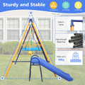 500 Lbs 7 In 1 Swing Set For Kids Backyard Outdoor A Frame Heavy Duty Metal Swing Sets With Slide, 2 Swing Seats, 1 Climbing Net & Ladder, 1 Gym Ring, 1 Basket Multicolor Steel