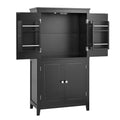 Elegant Bathroom Floor Storage Cabinet, Bathroom Storage Unit, Freestanding Cabinet With 4 Doors, Adjustable Shelves, Adaptable Shelves, Black Black Mdf