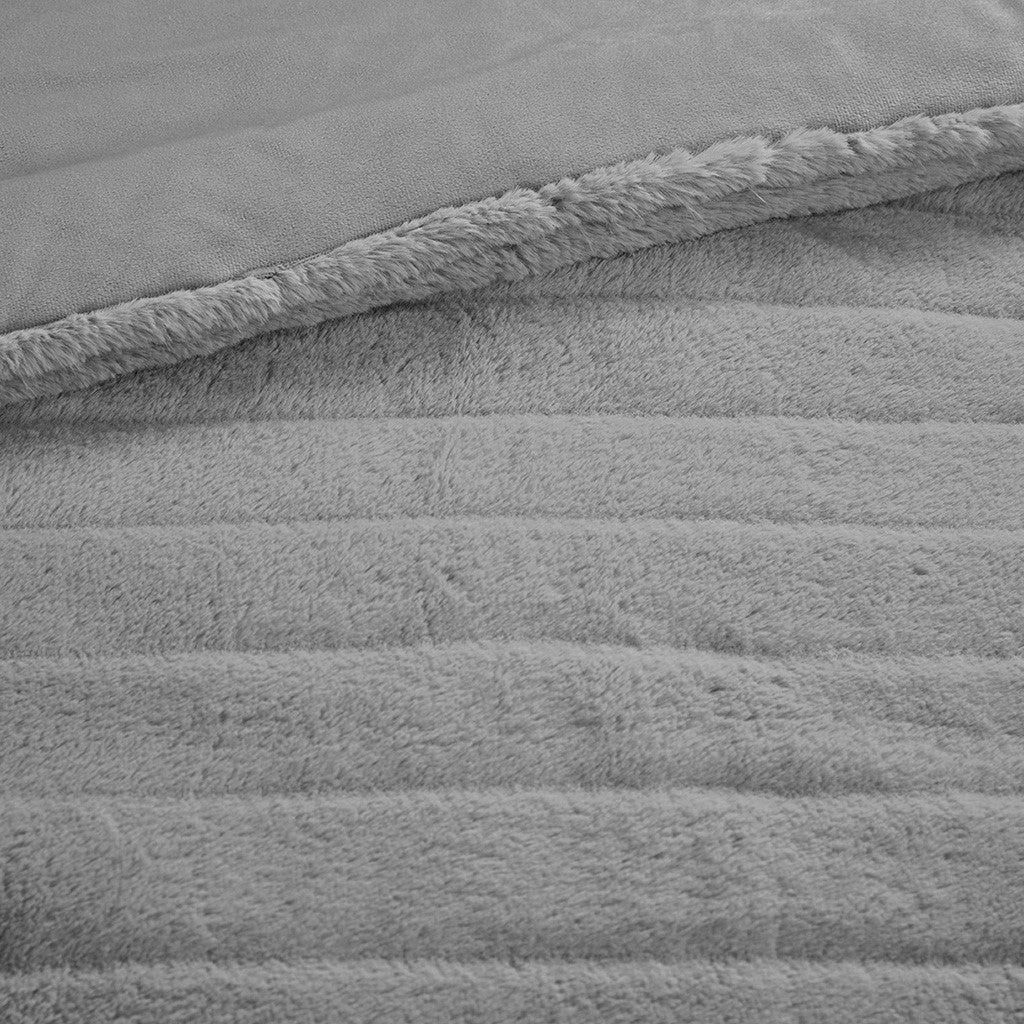Faux Fur Comforter Set King Grey Polyester