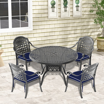 Cushions In Random Colors 5 Piece Set Of Cast Aluminum Patio Furniture With Cushions Yes Dining Set Black Seats 4 Rust Resistant Frame Water Resistant Cushion Garden & Outdoor Complete Patio Sets Aluminium