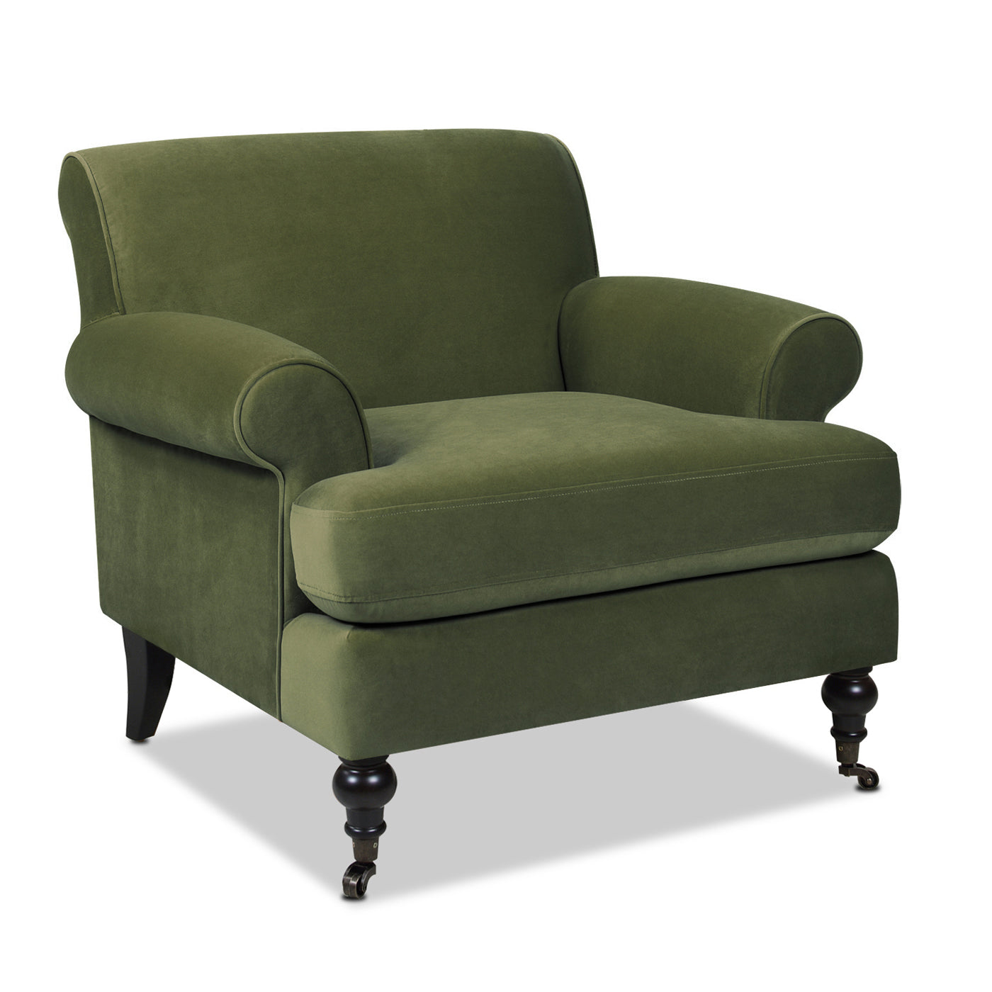 Alana 38" Lawson Accent Arm Chair Metal Casters, Olive Green Performance Velvet Olive Green Foam Velvet