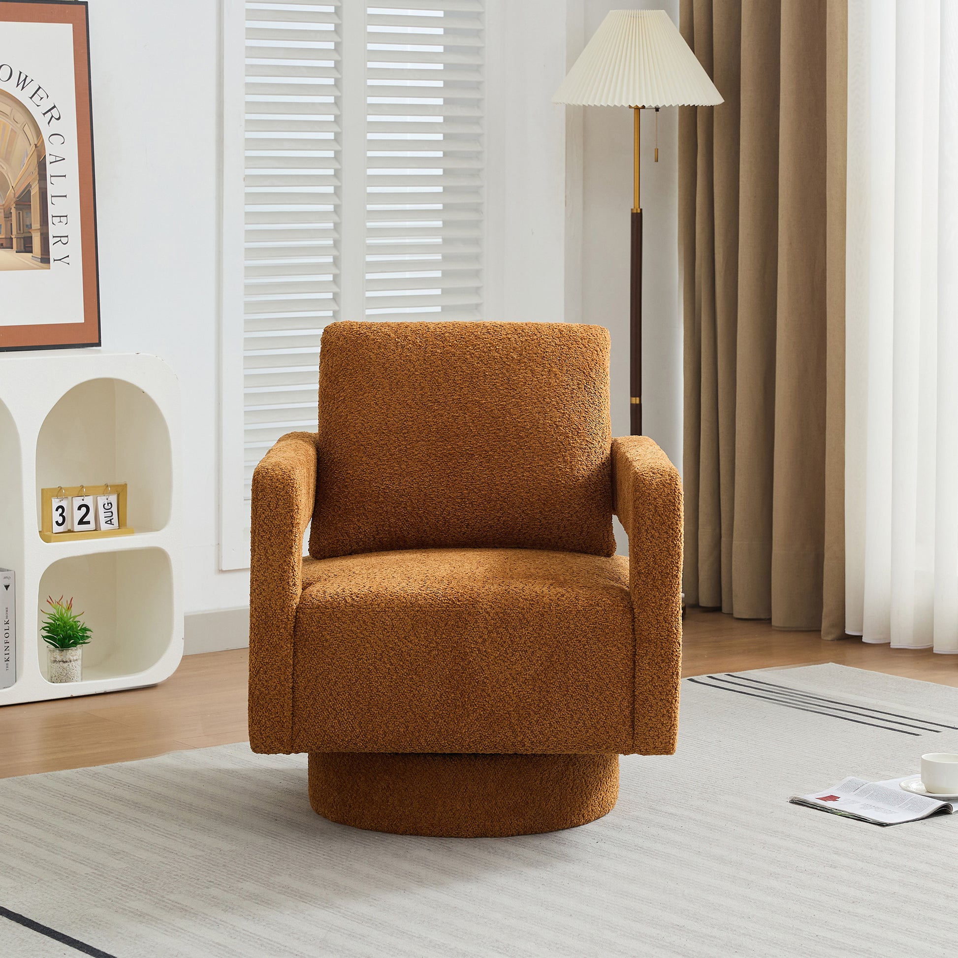 29.13" W Square Swivel Accent Chair, Modern Rotating Arm Chair With Open Back,360 Degree Rotation, Lounge Club Chair With Removable Back Cushion For Living Room, Hotel, Bed Room,Caramel Caramel