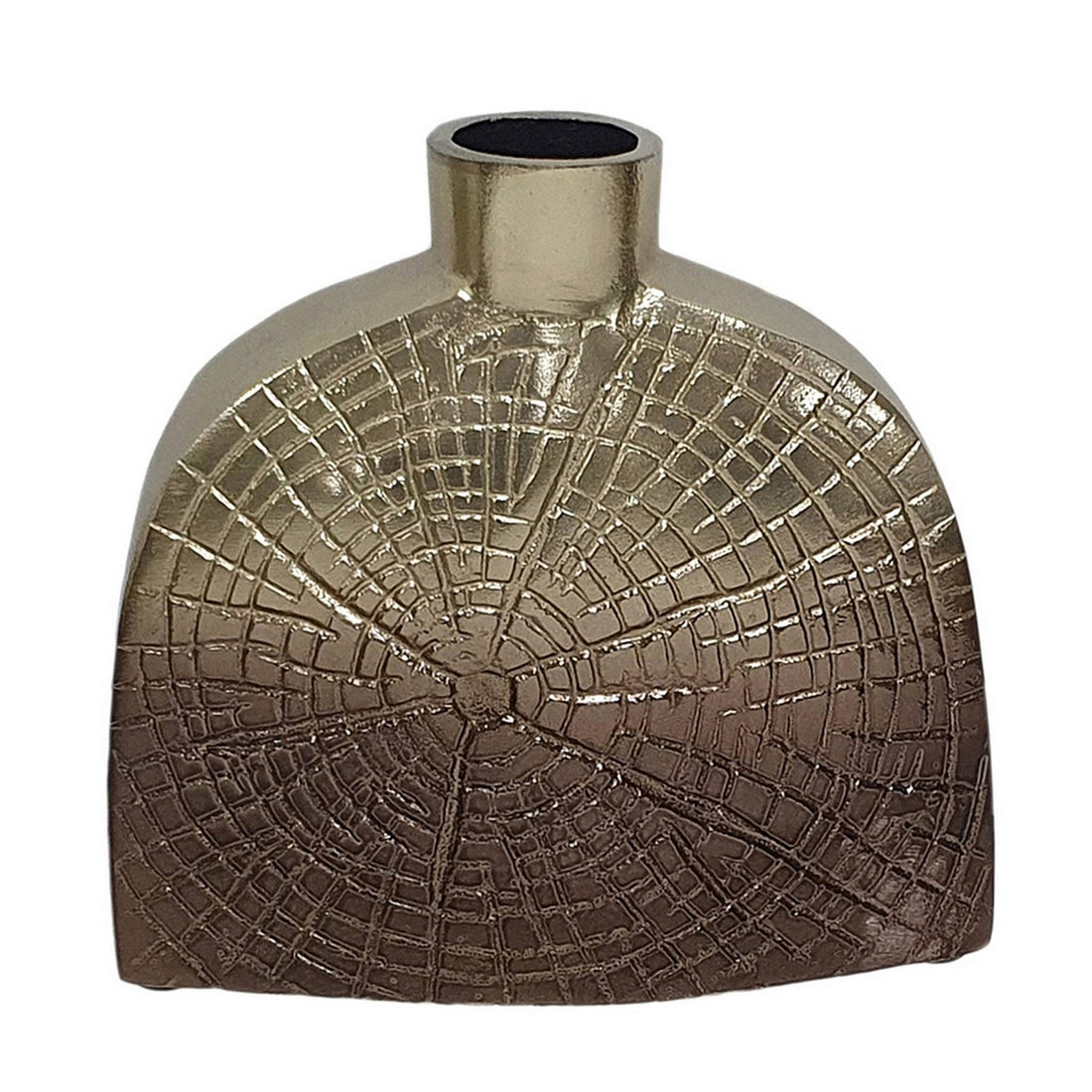 Pece 8 Inch Aluminum Decorative Vase, Webbed Design, Square Base, Gold Gold Aluminum